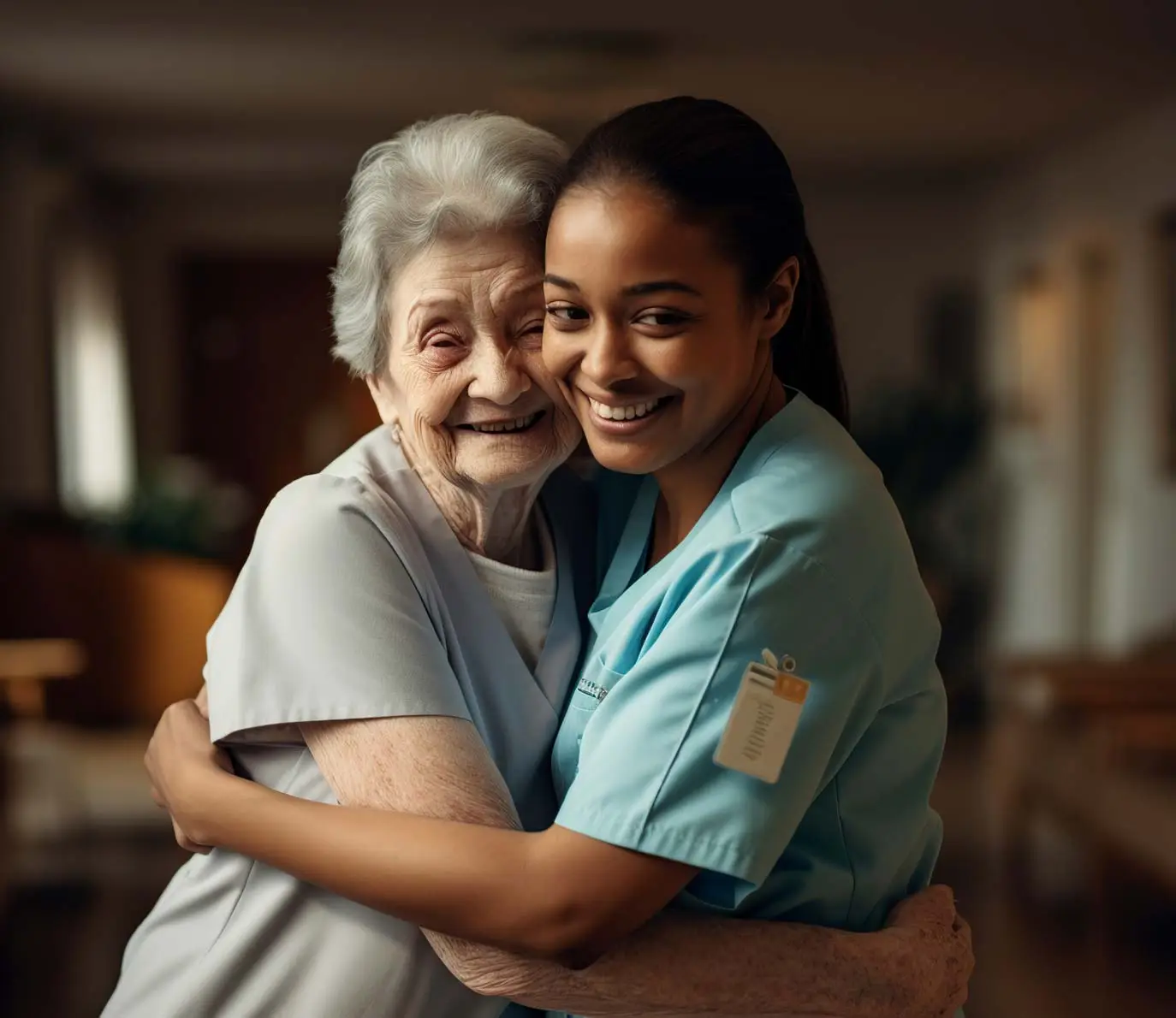 Compassionate Caregiver Support | Supreme Homecare Reviews - Supreme Homecare Caregiver hugging elderly woman, showcasing Supreme Homecare's compassionate service.